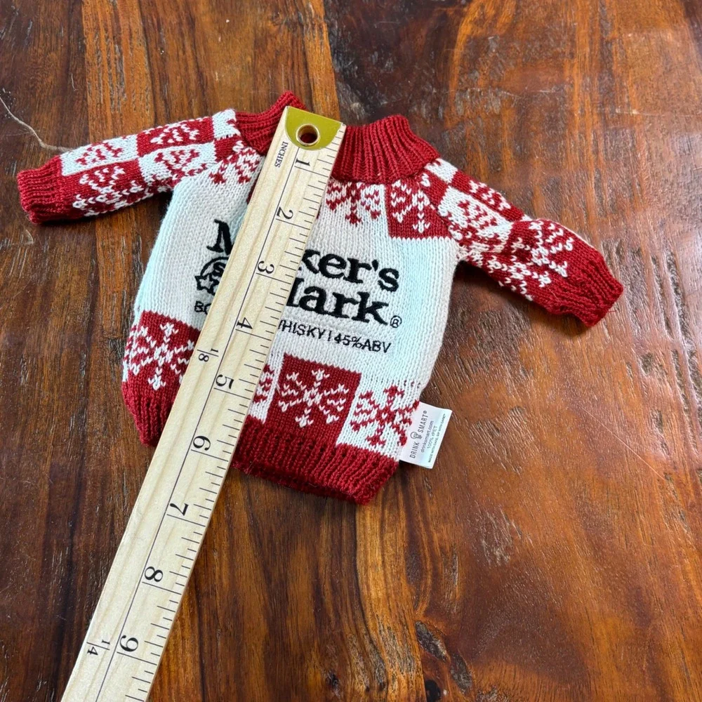 Makers Mark Bourbon Whisky Bottle Sweater Red White Snowflake Holiday Barware